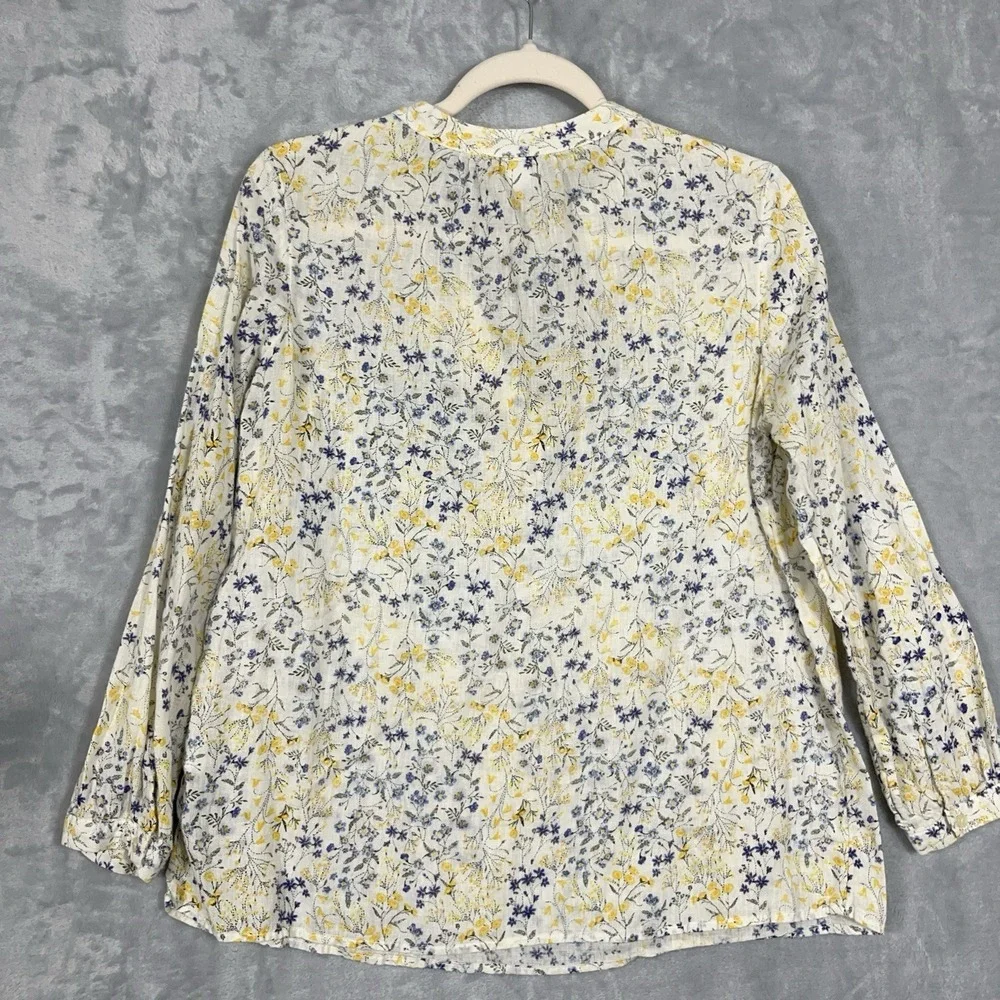 Old Navy Womens Top Linen Blend Ditsy Floral 3/4 Sleeve Blouse Coastal Cottage M - Picture 7 of 9